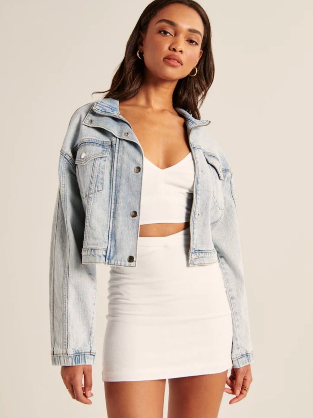 Abercrombie & Fitch Drapey Mockneck Denim Jacket Light Wash